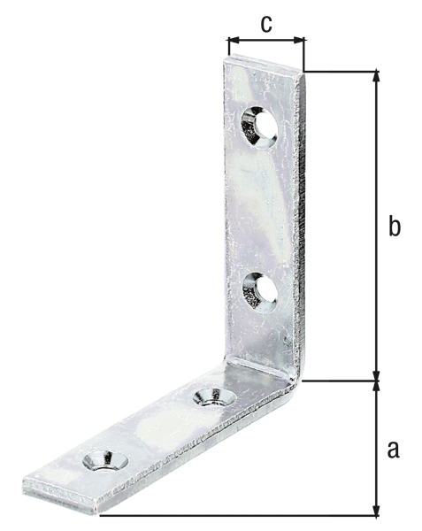 Joist hanger angle bracket, narrow, equal sided, with countersunk screw holes, Material: raw steel, Surface: galvanised, thick-film passivated, Depth: 80 mm, Height: 80 mm, Width: 20 mm, Material thickness: 5.00 mm, No. of holes: 4, Hole: Ø8 mm