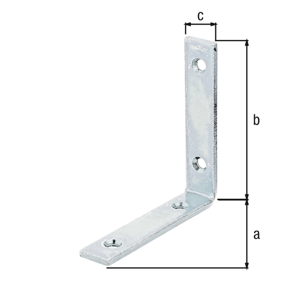 Balkenwinkel, schmal, gleichschenklig, mit versenkten Schraublöchern, Material: Stahl roh, Oberfläche: galvanisch verzinkt, Dickschichtschutz, Tiefe: 100 mm, Höhe: 100 mm, Breite: 20 mm, Materialstärke: 5,00 mm, Anzahl Löcher: 4, Loch: Ø6,5 mm, CutCase