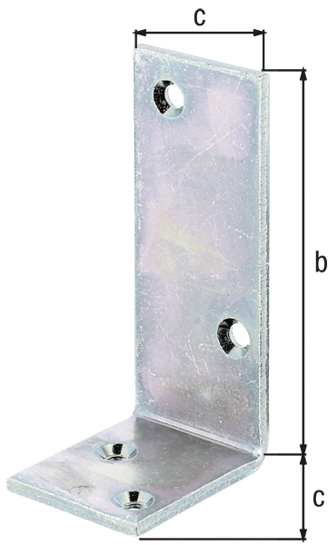 Joist hanger angle bracket, unequal sided, with countersunk screw holes, Material: raw steel, Surface: galvanised, thick-film passivated, Depth: 50 mm, Height: 100 mm, Width: 40 mm, Material thickness: 4.00 mm, No. of holes: 4, Hole: Ø6 mm, CutCase