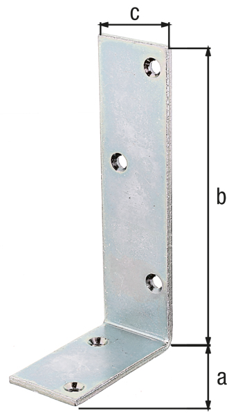 Joist hanger angle bracket, unequal sided, with countersunk screw holes, Material: raw steel, Surface: galvanised, thick-film passivated, Depth: 75 mm, Height: 150 mm, Width: 40 mm, Material thickness: 4.00 mm, No. of holes: 5, Hole: Ø6 mm, CutCase