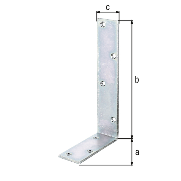 Joist hanger angle bracket, unequal sided, with countersunk screw holes, Material: raw steel, Surface: galvanised, thick-film passivated, Depth: 100 mm, Height: 200 mm, Width: 40 mm, Material thickness: 4.00 mm, No. of holes: 7, Hole: Ø6 mm, CutCase