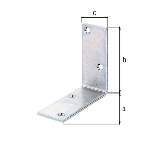 Joist hanger angle bracket, wide, equal sided, with countersunk screw holes, Material: raw steel, Surface: galvanised, thick-film passivated, Depth: 100 mm, Height: 100 mm, Width: 40 mm, Material thickness: 4.00 mm, No. of holes: 4, Hole: Ø6 mm, CutCase