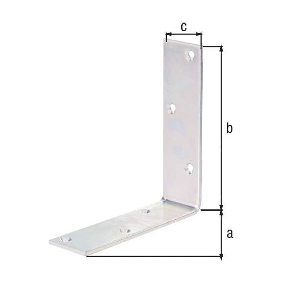 Joist hanger angle bracket, wide, equal sided, with countersunk screw holes, Material: raw steel, Surface: galvanised, thick-film passivated, Depth: 150 mm, Height: 150 mm, Width: 40 mm, Material thickness: 4.00 mm, No. of holes: 6, Hole: Ø6 mm, CutCase
