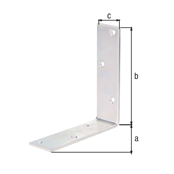 Balkenwinkel, breit, gleichschenklig, mit versenkten Schraublöchern, Material: Stahl roh, Oberfläche: galvanisch verzinkt, Dickschichtschutz, Tiefe: 150 mm, Höhe: 150 mm, Breite: 40 mm, Materialstärke: 4,00 mm, Anzahl Löcher: 6, Loch: Ø6 mm, CutCase