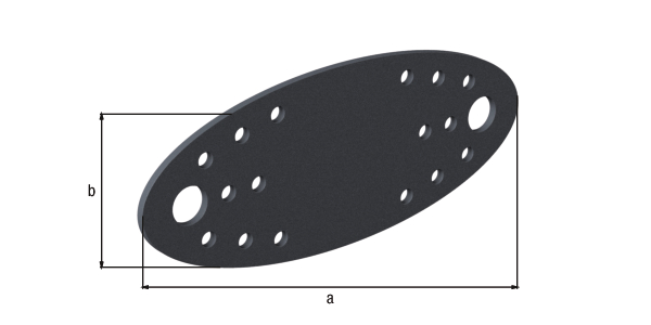 Pletina de ensamblaje Ovado, Material: Acero, Superficie: galvanizado, con recubrimiento de plástico gris grafito, Longitud: 135 mm, Anchura: 55 mm, Espesura del material: 2,50 mm, Número de agujeros: 2 / 16, Perforación: Ø11 / Ø4,5 mm, CutCase