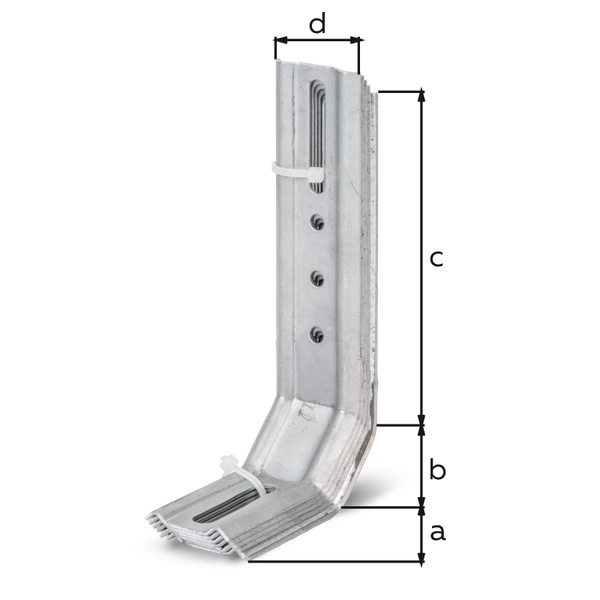 Verstellwinkel, geprägt, zweimal 45°-Winkel, Material: Stahl roh, Oberfläche: sendzimirverzinkt, Inhalt pro PE: 6 St., Tiefe: 50 mm, Schenkel: 30 mm, Höhe: 120 mm, Breite: 32 mm, Materialstärke: 1,50 mm, Anzahl Löcher: 1 / 1 / 3, Loch: 8 x 40 / 6,5 x 40 / Ø5,5 mm, im Großpack, CutCase