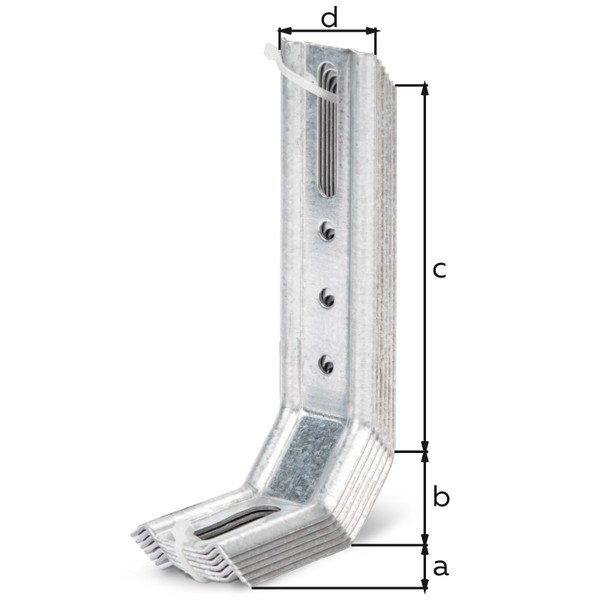 Verstellwinkel, geprägt, zweimal 45°-Winkel, Material: Stahl roh, Oberfläche: sendzimirverzinkt, Inhalt pro PE: 6 St., Tiefe: 50 mm, Schenkel: 30 mm, Höhe: 110 mm, Breite: 32 mm, Materialstärke: 1,50 mm, Anzahl Löcher: 1 / 1 / 3, Loch: 8 x 40 / 6,5 x 40 / Ø5,5 mm, im Großpack, CutCase