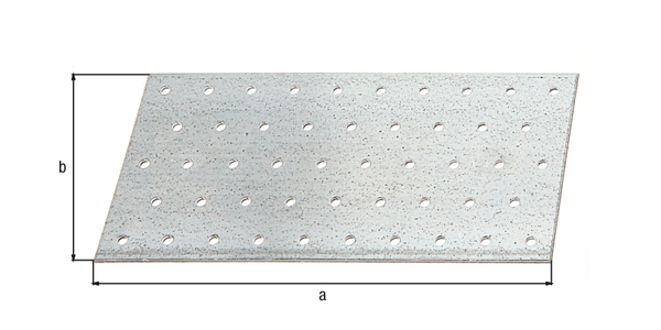 Perforated plate, Material: raw steel, Surface: sendzimir galvanised, with CE marking in accordance with DIN EN 14545, Length: 240 mm, Width: 120 mm, Approval: Europ.Techn.Zul. EN14545:2008, Material thickness: 2.00 mm, No. of holes: 69, Hole: Ø5 mm