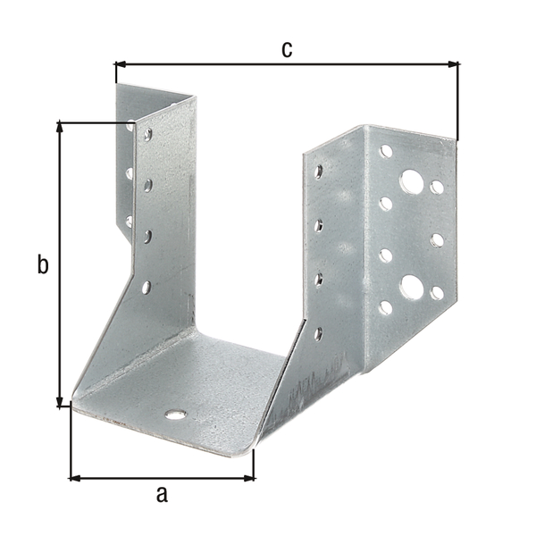 Joist hanger, type A, Material: raw steel, Surface: sendzimir galvanised, with CE marking in accordance with ETA-08/0171, Clear width: 70 mm, Height: 95 mm, Total width: 140 mm, Material thickness: 2.00 mm, No. of holes: 4 / 22, Hole: Ø9 / Ø5 mm