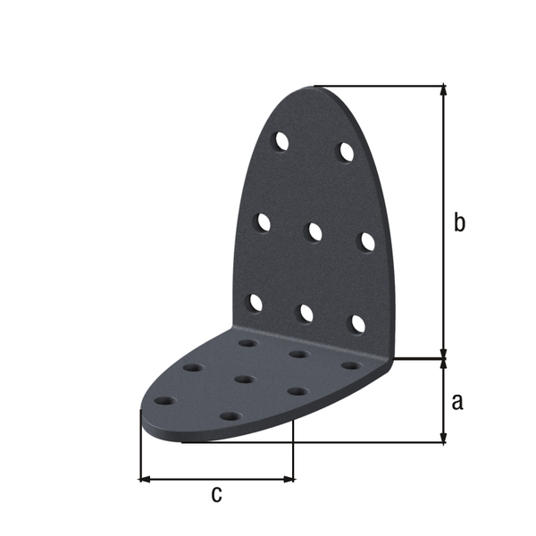 Lochplattenwinkel Ovado, Material: Stahl, Oberfläche: verzinkt, graphitgrau kunststoffbeschichtet, Tiefe: 60 mm, Höhe: 60 mm, Breite: 40 mm, Materialstärke: 2,50 mm, Anzahl Löcher: 16, Loch: Ø4,5 mm, CutCase