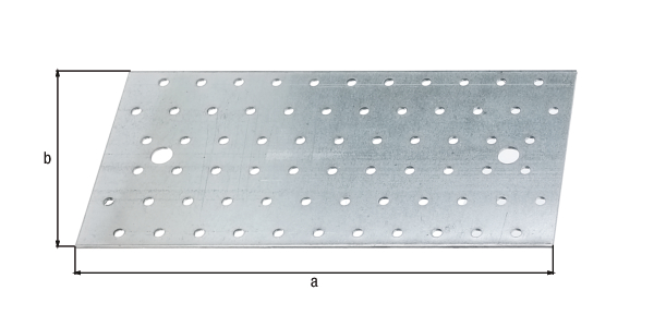 Płytka perforowana, materiał: stal surowa, powierzchnia: ocynkowana metodą Sędzimira, z oznaczeniem CE zgodnie z DIN EN 14545, Długość: 240 mm, Szerokość: 120 mm, Grubość materiału: 2,00 mm, Liczba otworów: 2 / 68, Otwór: Ø11 / Ø5 mm, Polska