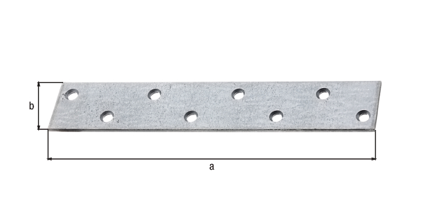 Platine d'assemblage, Matériau: Acier brut, Finition: galvanisée Sendzimir, Longueur: 170 mm, Largeur: 30 mm, Épaisseur: 3,00 mm, Nombre de trous: 8, Trou: Ø5,5 mm, CutCase