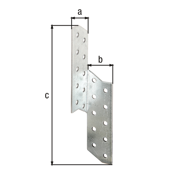 Rafter purlin anchor, Material: raw steel, Surface: sendzimir galvanised, right, with CE marking in accordance with ETA-08/0170, Width: 32 mm, Depth: 32 mm, Height: 170 mm, Approval: Europ.techn.app. ETA-08/0170, Material thickness: 2.00 mm, No. of holes: 20, Hole: Ø5 mm, Specialised trade container