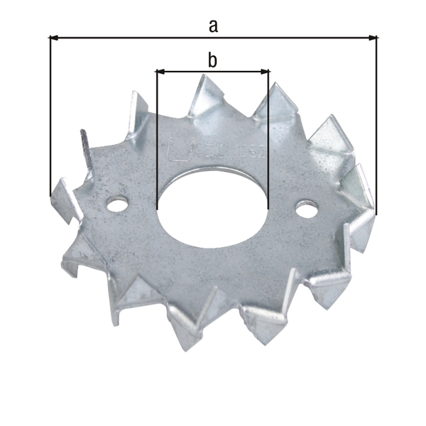 Grapa tipo Bulldog dentado, Material: Acero crudo, Superficie: acero galvanizado Sendzimir, con distintivo conforme a EN 14545, 62 mm, 21 mm, diseñado para secciones transversales estándar de madera maciza para construcción y madera laminada, CutCase