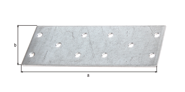 Lochplatte, Material: Stahl roh, Oberfläche: sendzimirverzinkt, mit CE-Kennzeichnung nach DIN EN 14545, Länge: 115 mm, Breite: 40 mm, Materialstärke: 2,00 mm, Anzahl Löcher: 10, Loch: Ø5 mm, CutCase