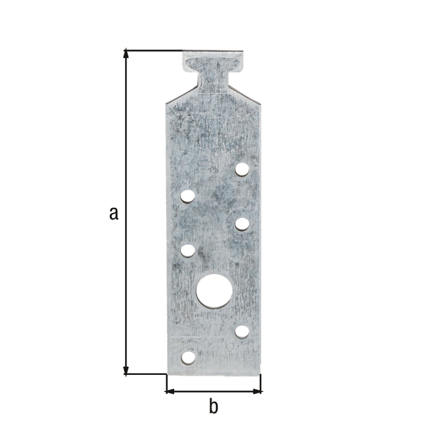 Profile anchor for Halfen channels, Material: raw steel, Surface: sendzimir galvanised, for Halfen channels 28/15, with marking in accordance with EN 14545, Length: 160 mm, Width: 34 mm, Material thickness: 3.00 mm, No. of holes: 1 / 10, Hole: Ø13 / Ø5 mm, Designed for standard cross-sections made from solid structural timber (SST) and glued laminated timber (glulam), CutCase