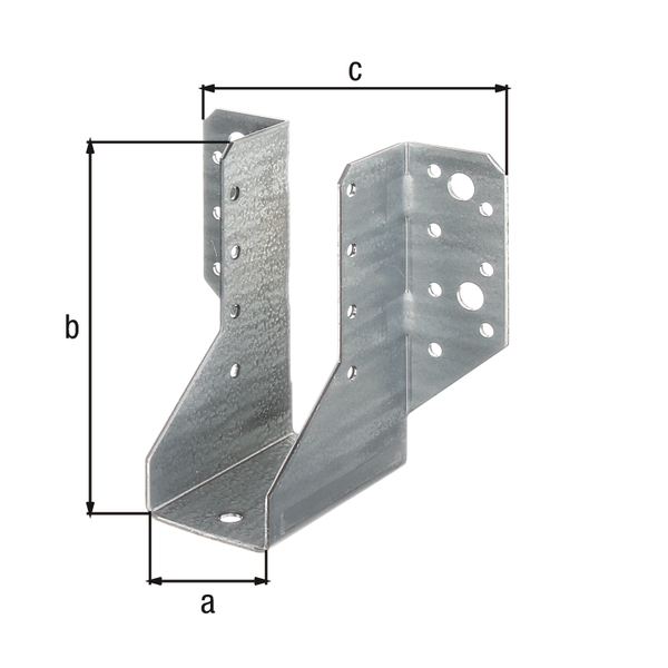 Joist hanger, type A, Material: raw steel, Surface: sendzimir galvanised, with CE marking in accordance with ETA-08/0171, Clear width: 40 mm, Height: 110 mm, Total width: 110 mm, Material thickness: 2.00 mm, No. of holes: 4 / 22, Hole: Ø9 / Ø5 mm, CutCase