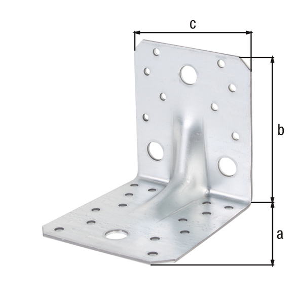 Heavy-duty angle bracket, reinforced, Material: raw steel, Surface: sendzimir galvanised, with CE marking in accordance with ETA-08/0165, Depth: 105 mm, Height: 105 mm, Width: 90 mm, Approval: Europ.techn.app. ETA-08/0165, Material thickness: 3.00 mm, No. of holes: 4 / 22, Hole: Ø13 / Ø5 mm, Specialised trade container