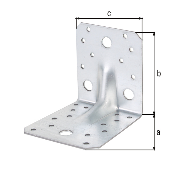 Schwerlast-Winkelverbinder mit Sicke, Material: Stahl roh, Oberfläche: sendzimirverzinkt, mit CE-Kennzeichnung nach ETA-08/0165, Tiefe: 105 mm, Höhe: 105 mm, Breite: 90 mm, Materialstärke: 3,00 mm, Anzahl Löcher: 4 / 22, Loch: Ø13 / Ø5 mm, Fachhandelsgebinde
