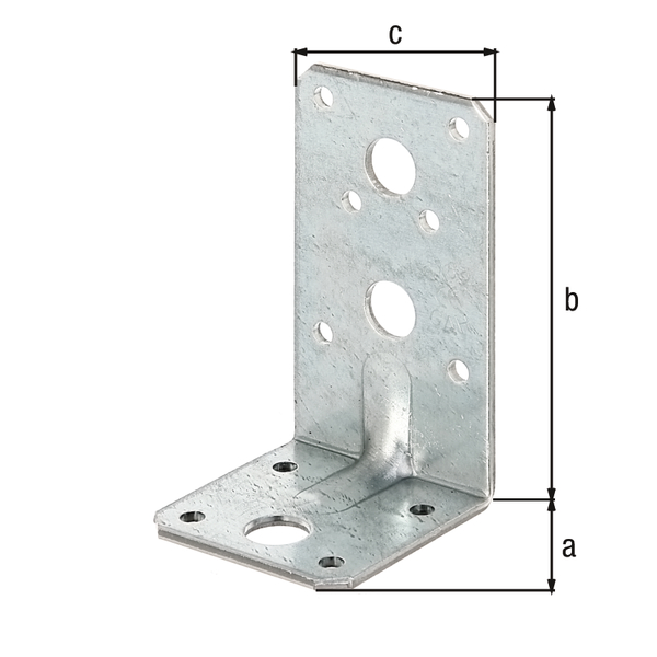 Escuadra reforzada con nervio, Material: Acero crudo, Superficie: acero galvanizado Sendzimir, con distintivo CE conforme a ETA-08/0165, Profundidad: 50 mm, Altura: 90 mm, Anchura: 50 mm, Espesura del material: 2,50 mm, Número de agujeros: 3 / 10, Perforación: Ø13 / Ø5 mm, CutCase