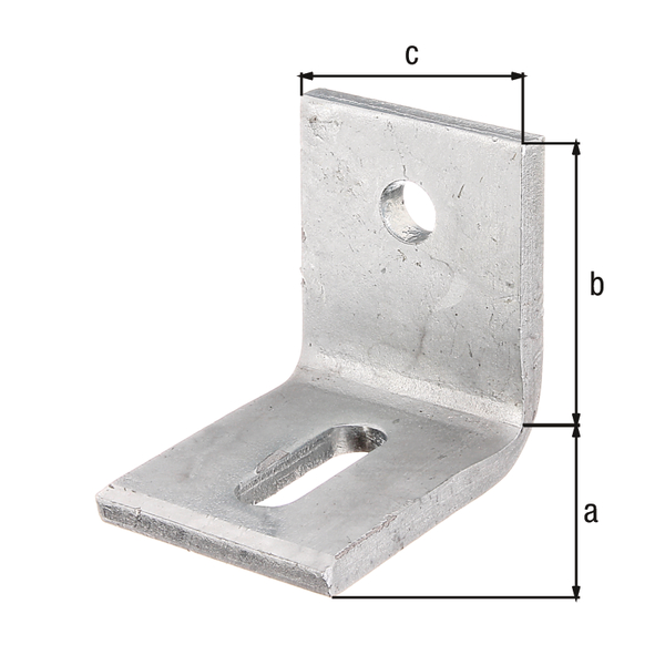 Équerre réglable pour fixation béton, Matériau: Acier brut, Finition: galvanisée à chaud, Profondeur: 77 mm, Hauteur: 77 mm, Largeur: 60 mm, Épaisseur: 8,00 mm, Nombre de trous: 1 / 1, Trou: 14 x 43 / Ø14 mm, CutCase