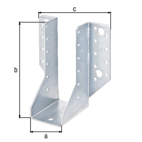 Joist hanger, type A, Material: raw steel, Surface: sendzimir galvanised, with CE marking in accordance with ETA-08/0171, Clear width: 50 mm, Height: 135 mm, Total width: 120 mm, Material thickness: 2.00 mm, No. of holes: 4 / 30, Hole: Ø11 / Ø5 mm