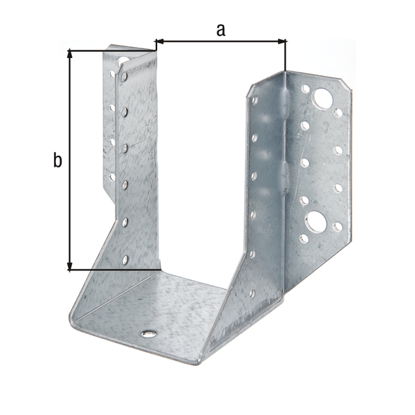 Joist hanger, type A, Material: raw steel, Surface: sendzimir galvanised, with CE marking in accordance with ETA-08/0171, Clear width: 76 mm, Height: 152 mm, Total width: 146 mm, Material thickness: 2.00 mm, No. of holes: 4 / 34, Hole: Ø11 / Ø5 mm