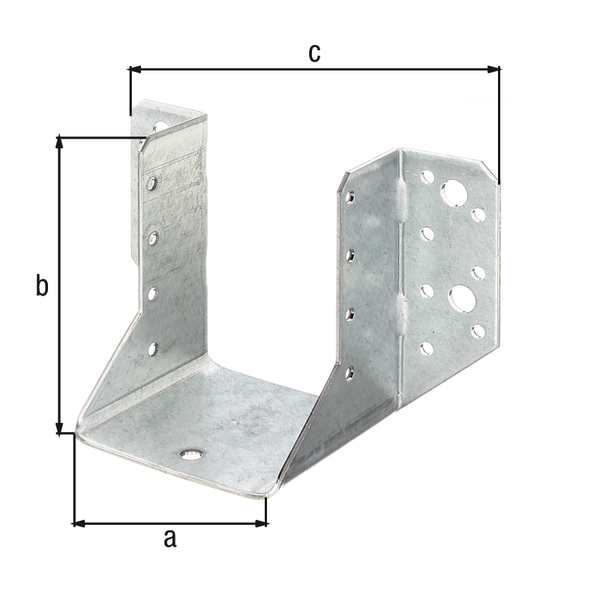 Joist hanger, type A, Material: raw steel, Surface: sendzimir galvanised, with CE marking in accordance with ETA-08/0171, Clear width: 76 mm, Height: 90 mm, Total width: 146 mm, Material thickness: 2.00 mm, No. of holes: 4 / 22, Hole: Ø9 / Ø5 mm