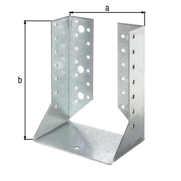 Joist hanger, type B, Material: raw steel, Surface: sendzimir galvanised, with CE marking in accordance with ETA-08/0171, Clear width: 120 mm, Height: 160 mm, Material thickness: 2.00 mm, No. of holes: 4 / 42, Hole: Ø13 / Ø5 mm