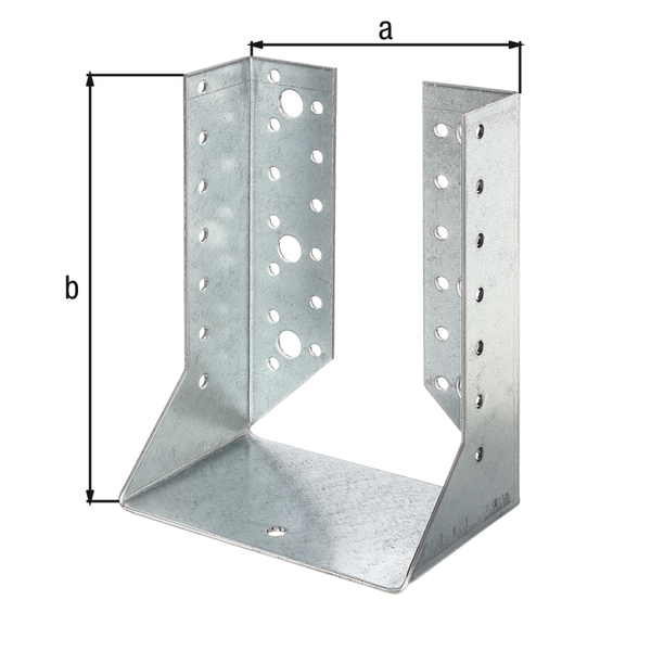 Staffa per travi, Materiale: acciaio grezzo, superficie: zincata sendzimir, con marcatura CE ai sensi della ETA-08/0171, larghezza netta: 120 mm, altezza: 160 mm, Spessore del materiale: 2,00 mm, Numero di fori: 4 / 42, Foro: Ø13 / Ø5 mm, CutCase