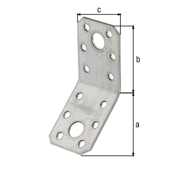 Angle bracket angled at 135°, Material: raw steel, Surface: sendzimir galvanised, Depth: 50 mm, Height: 50 mm, Width: 35 mm, Material thickness: 2.50 mm, No. of holes: 2 / 12, Hole: Ø11 / Ø5 mm, CutCase