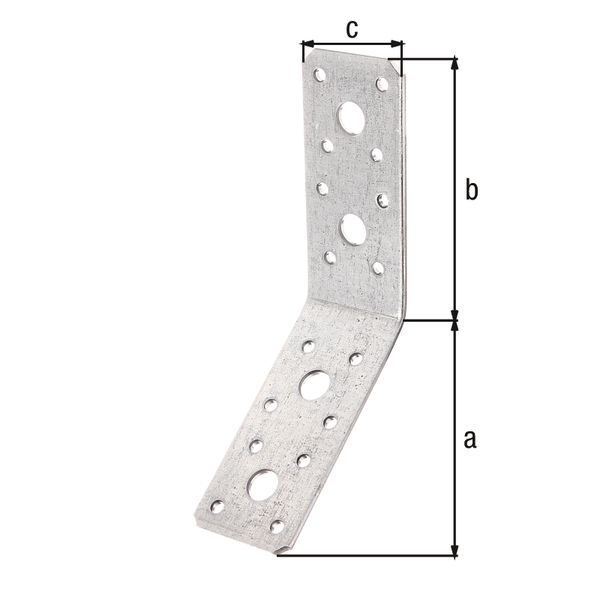 Winkelverbinder, 135° abgewinkelt, Material: Stahl roh, Oberfläche: sendzimirverzinkt, Tiefe: 90 mm, Höhe: 90 mm, Breite: 40 mm, Materialstärke: 3,00 mm, Anzahl Löcher: 4 / 16, Loch: Ø11 / Ø5 mm, CutCase