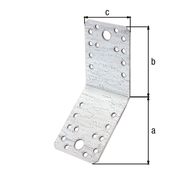 Winkelverbinder, 135° abgewinkelt, Material: Stahl roh, Oberfläche: sendzimirverzinkt, Tiefe: 90 mm, Höhe: 90 mm, Breite: 65 mm, Materialstärke: 2,50 mm, Anzahl Löcher: 2 / 24, Loch: Ø11 / Ø5 mm, CutCase