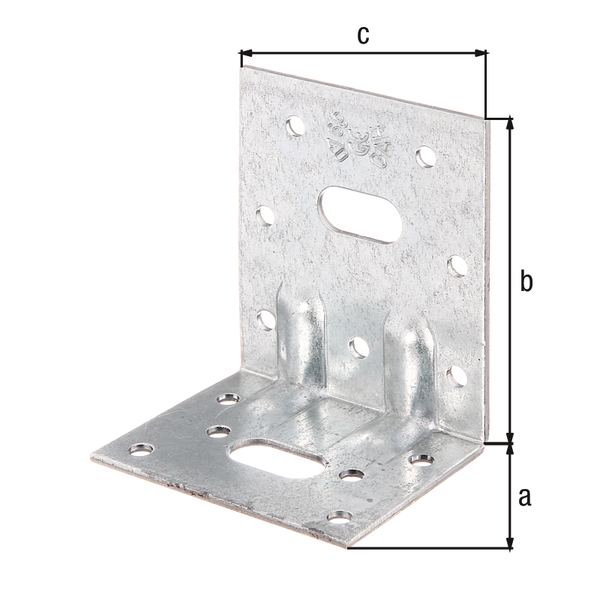 Schwerlast-Winkelverbinder mit zwei Sicken, Material: Stahl roh, Oberfläche: sendzimirverzinkt, mit CE-Kennzeichnung nach ETA-08/0165, Tiefe: 50 mm, Höhe: 77 mm, Breite: 64 mm, Materialstärke: 2,00 mm, Anzahl Löcher: 2 / 13, Loch: 11 x 22 / Ø5 mm, CutCase