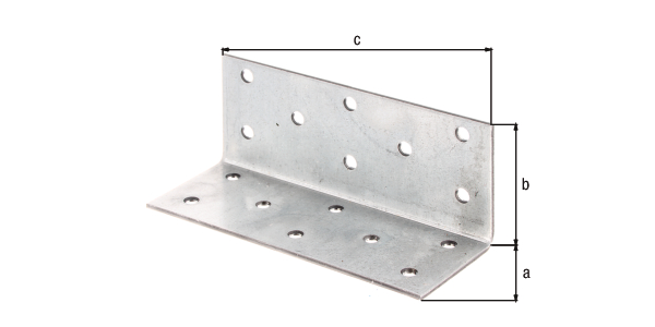 Angle bracket, Material: raw steel, Surface: sendzimir galvanised, Depth: 40 mm, Height: 40 mm, Width: 100 mm, Material thickness: 2.00 mm, No. of holes: 16, Hole: Ø5 mm, CutCase