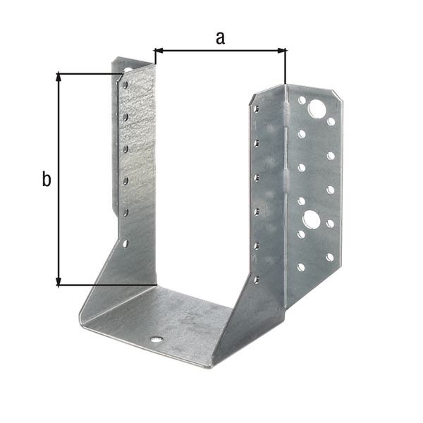Joist hanger Type A, Material: raw steel, Surface: sendzimir galvanised, with CE marking in accordance with ETA-08/0171, Clear width: 100 mm, Height: 140 mm, Total width: 170 mm, Approval: Europ.techn.app. ETA-08/0171, Material thickness: 2.00 mm, No. of holes: 4 / 34, Hole: Ø11 / Ø5 mm, Specialised trade container