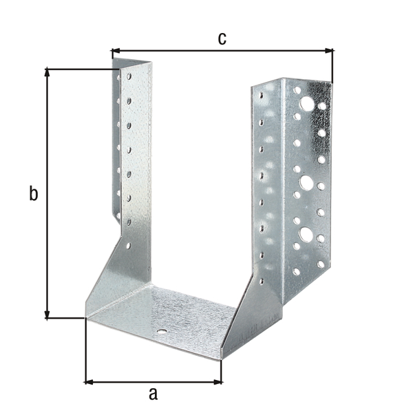 Joist hanger Type A, Material: raw steel, Surface: sendzimir galvanised, with CE marking in accordance with ETA-08/0171, Clear width: 140 mm, Height: 180 mm, Total width: 228 mm, Approval: Europ.techn.app. ETA-08/0171, Material thickness: 2.00 mm, No. of holes: 4 / 46, Hole: Ø11 / Ø5 mm, Specialised trade container