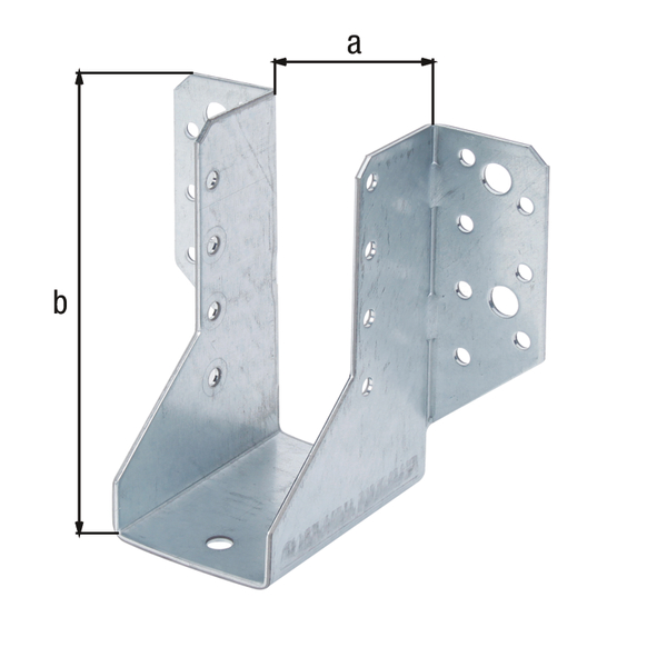Joist hanger, type A, Material: raw steel, Surface: sendzimir galvanised, with CE marking in accordance with ETA-08/0171, Clear width: 45 mm, Height: 110 mm, Total width: 115 mm, Material thickness: 2.00 mm, No. of holes: 4 / 22, Hole: Ø9 / Ø5 mm
