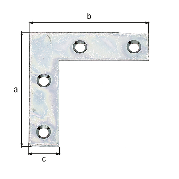 Corner plate, with countersunk screw holes, Material: raw steel, Surface: sendzimir galvanised, Contents per PU: 12 Piece, Height: 40 mm, Length: 40 mm, Width: 10 mm, Material thickness: 1.25 mm, No. of holes: 4, Hole: Ø3.2 mm, in bargain pack