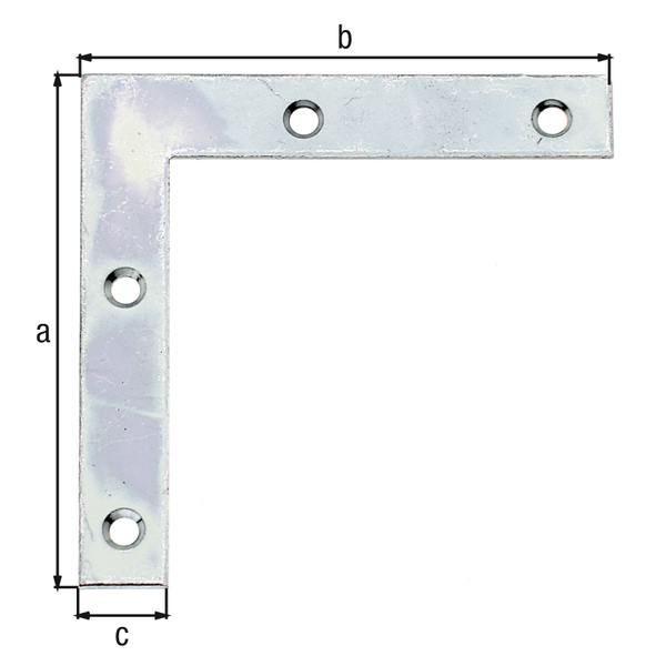 Corner plate, with countersunk screw holes, Material: raw steel, Surface: sendzimir galvanised, Height: 60 mm, Length: 60 mm, Width: 10 mm, Material thickness: 1.25 mm, No. of holes: 4, Hole: Ø3.2 mm, CutCase