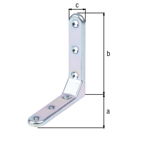 Decorative angle bracket, stamped, with countersunk screw holes, Material: raw steel, Surface: galvanised, thick-film passivated, Depth: 103 mm, Height: 103 mm, Width: 21 mm, Material thickness: 2.00 mm, No. of holes: 6, Hole: Ø5 mm, CutCase