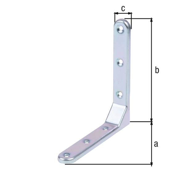 Decorative angle bracket, stamped, with countersunk screw holes, Material: raw steel, Surface: galvanised, thick-film passivated, Depth: 130 mm, Height: 130 mm, Width: 21 mm, Material thickness: 1.50 mm, No. of holes: 6, Hole: Ø5 mm