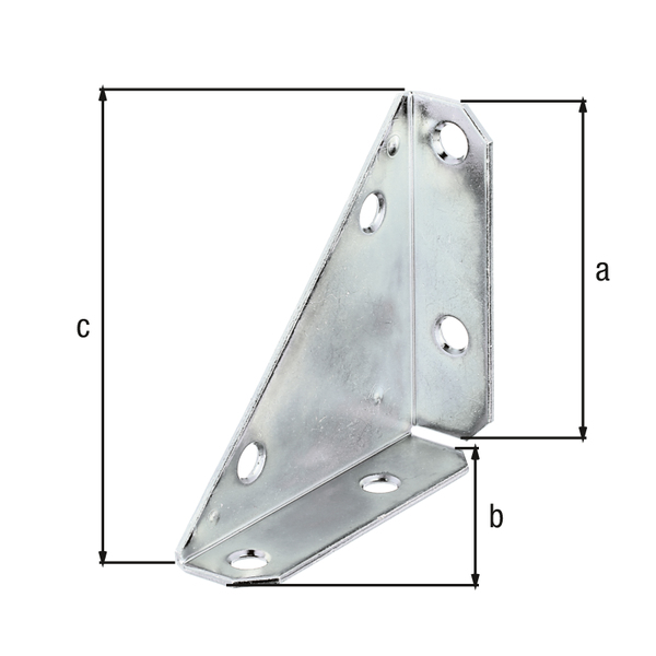 Eckplatte, Material: Stahl roh, Oberfläche: sendzimirverzinkt, Schenkellänge links: 75 mm, Schenkellänge rechts: 75 mm, Breite: 105 mm, Materialstärke: 2,00 mm, Anzahl Löcher: 6, Loch: Ø7 mm, CutCase