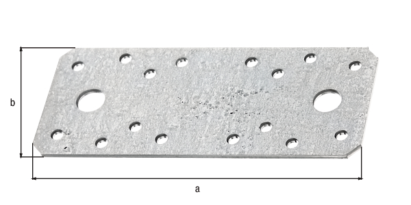 Łącznik płaski, materiał: stal surowa, powierzchnia: ocynkowana metodą Sędzimira, z oznaczeniem CE zgodnie z DIN EN 14545, Długość: 133 mm, Szerokość: 55 mm, Grubość materiału: 2,50 mm, Liczba otworów: 2 / 16, Otwór: Ø11 / Ø5 mm, Polska, CutCase