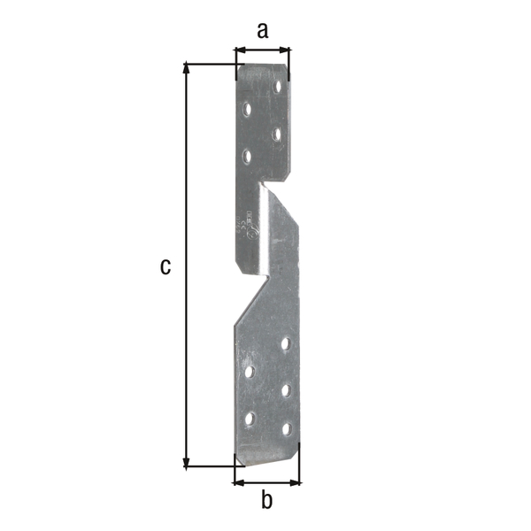 Rafter purlin anchor, multifunctional, Material: raw steel, Surface: sendzimir galvanised, with CE marking in accordance with ETA-14/0105, Width: 33 mm, Depth: 33 mm, Height: 170 mm, Material thickness: 2.00 mm, No. of holes: 9, Hole: Ø5 mm, Designed for standard cross-sections made from solid structural timber (SST) and glued laminated timber (glulam), CutCase