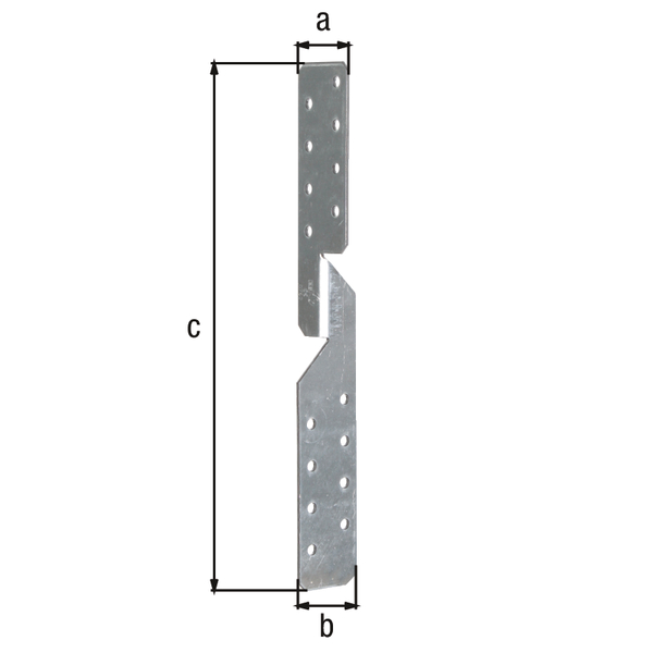 Sparren-Pfettenanker, universal verwendbar, Material: Stahl roh, Oberfläche: sendzimirverzinkt, mit CE-Kennzeichnung nach ETA-14/0105, Breite: 33 mm, Tiefe: 33 mm, Höhe: 250 mm, Materialstärke: 2,00 mm, Anzahl Löcher: 16, Loch: Ø5 mm, ausgelegt für Standardquerschnitte aus Konstruktionsvollholz (KVH) und Brettschichtholz (BS-Holz), CutCase