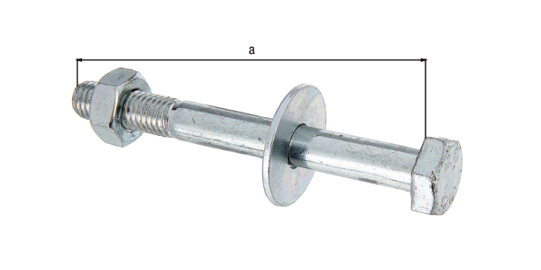 Hexagon head screw, D-Fix, for H post supports, U post supports etc., Material: raw steel, Surface: blue galvanised, in hanging box, Contents per PU: 2 Piece, Length: 90 mm, Thread: M10, Retail packaged