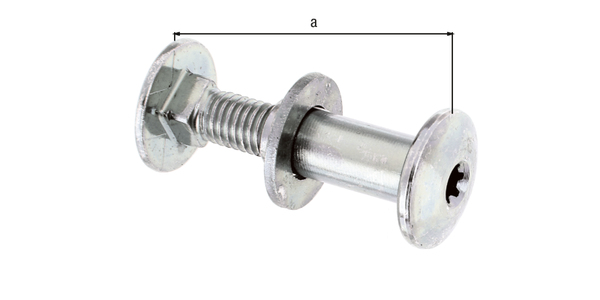 Vite a testa piatta Multi-Fix, con dado a bussola, Materiale: acciaio grezzo, superficie: zincata blu, in blister, Contenuto per U.P.: 2 Pz., lunghezza: 50 mm, Vite: M8, Lunghezza viti: 30 mm, Con imballo self-service