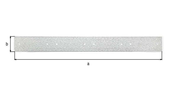 Lochplattenstreifen, Material: Stahl roh, Oberfläche: sendzimirverzinkt, mit CE-Kennzeichnung nach DIN EN 14545, Länge: 960 mm, Breite: 60 mm, Zulassung: EN14545:2008, Materialstärke: 2,00 mm, Loch: Ø11 / Ø5 mm, Polen