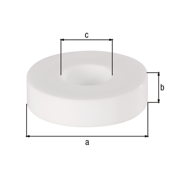 Distanzhülse für Schrauben, Material: Kunststoff (Acrylnitril/Butadien/Styrol), Farbe: weiß, Inhalt pro PE: 20 St., Außen-Ø: 20 mm, Höhe: 5 mm, Innen-Ø: 8,5 mm, SB-verpackt
